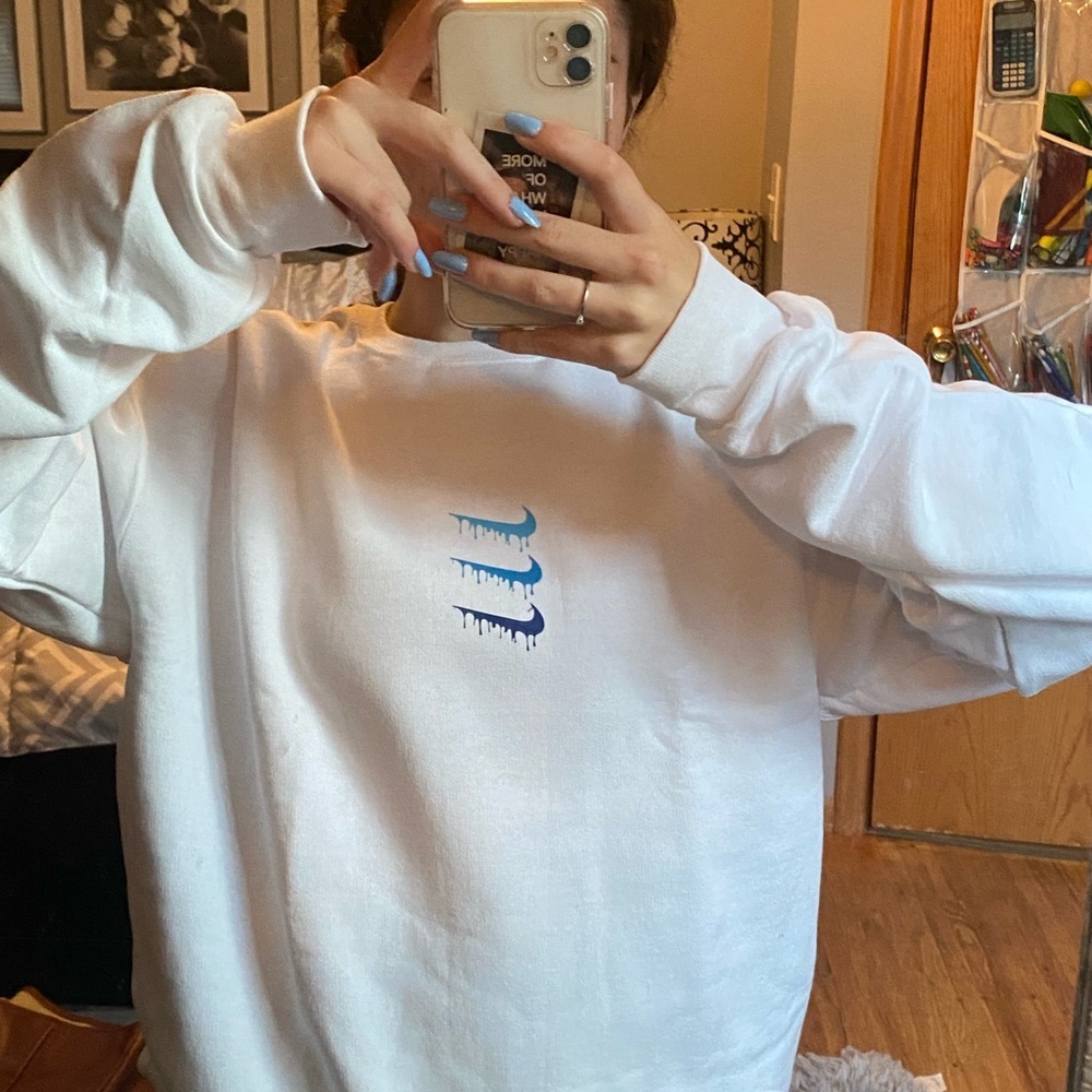 Custom Blue Logo Drip Crewneck